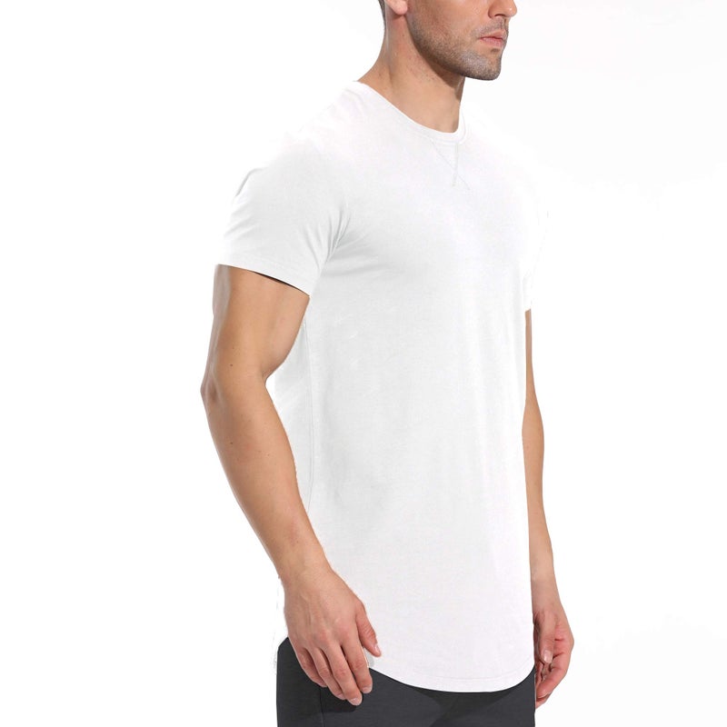 LETAOTAO Mens Longline Gym Muscle Bodybuilding Tshirts Hipster Reflective Line Scallop Crewneck Tees Shirts Tops - Image 1